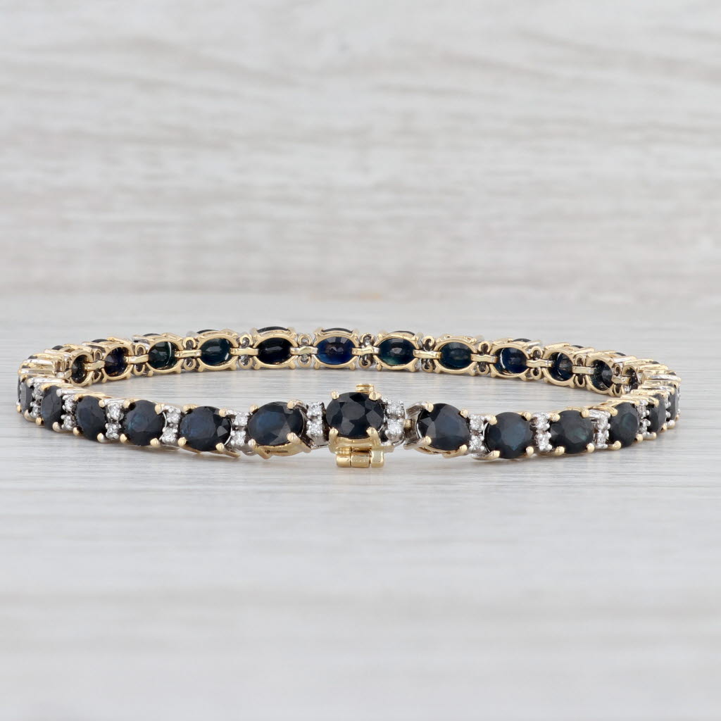 Light Gray 8.75ctw Blue Sapphire Diamond Tennis Bracelet 18k Gold Town & Country 7.25"