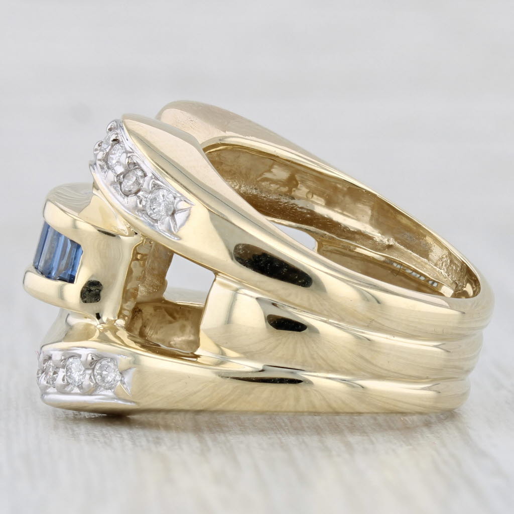 Light Gray 1.20ctw Blue Sapphire Diamond Buckle Knot Ring 14k Yellow Gold Size 8