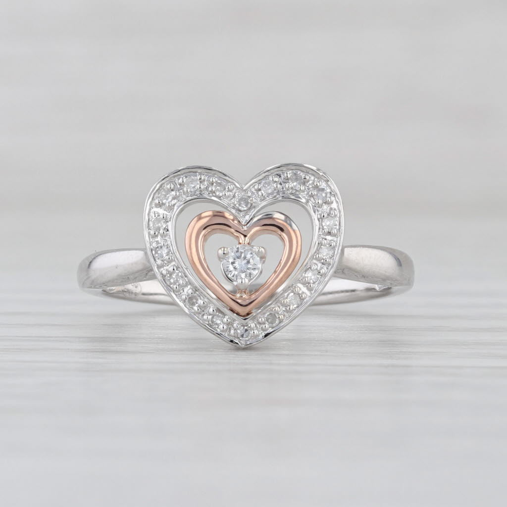 Diamond Double Heart Ring 14k White Rose Gold Size 7