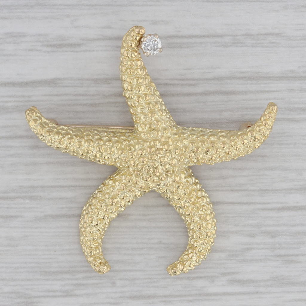 Gray Diamond Accented Starfish Brooch 18k Yellow Gold Nautical Pin