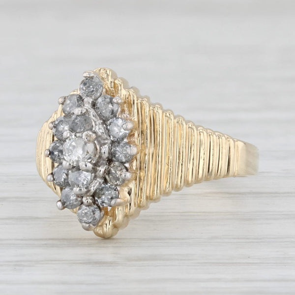 Light Gray 0.46ctw Diamond Cluster Ring 10k Yellow Gold Size 5.75 Tiered Beveled Band