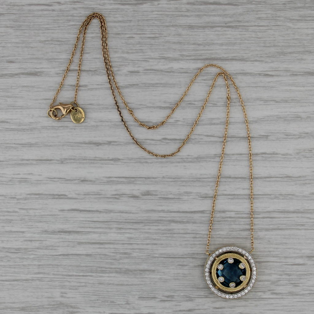 Jude Frances 4.54ctw London Blue Topaz Diamond Halo Pendant Necklace 18k Gold