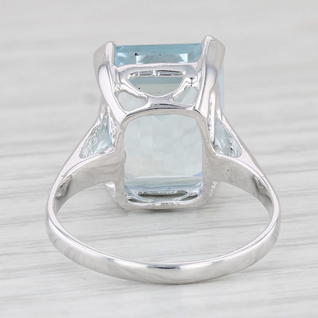 Light Gray 6.26ct Emerald Cut Aquamarine Solitaire Ring 18k White Gold Size 6.25