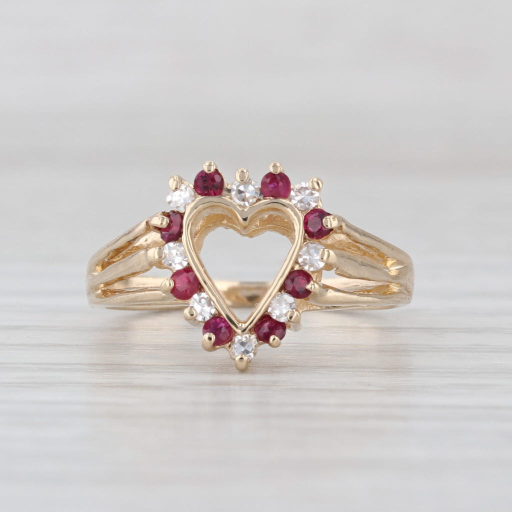 0.26ctw Ruby Diamond Open Heart Ring 14k Yellow Gold Size 5.75