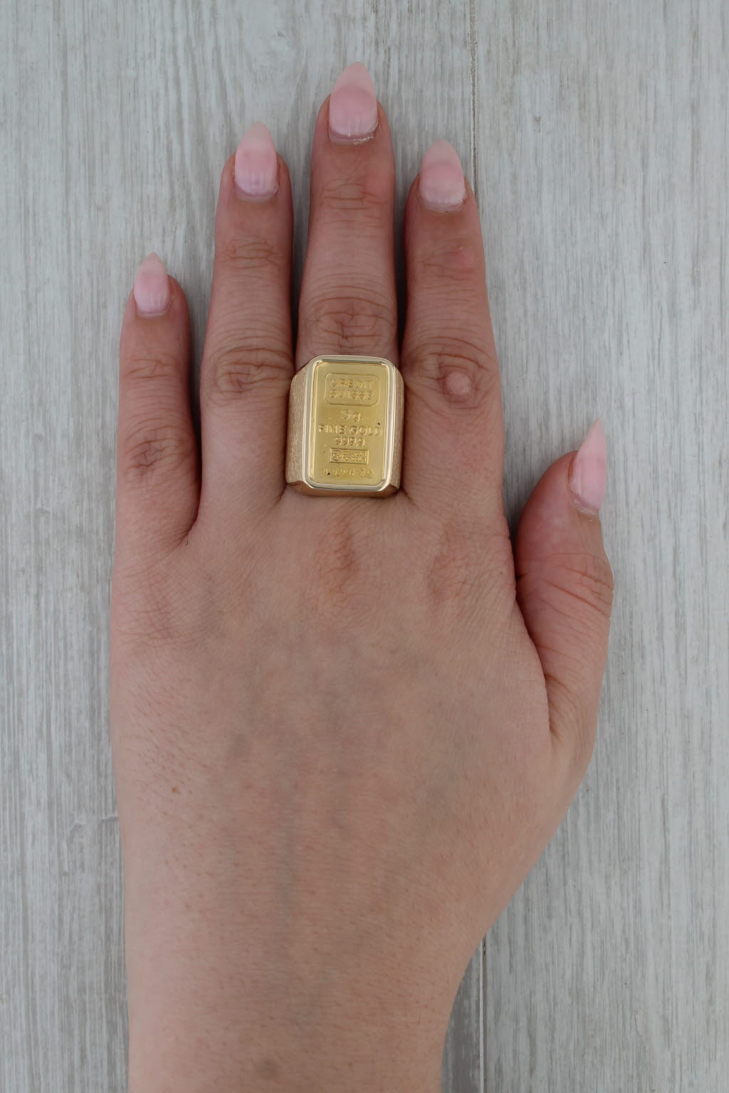 5 Gram Credit Suisse Gold Bar Ring 14k 9999 Fine Gold Size 8.75 Signet