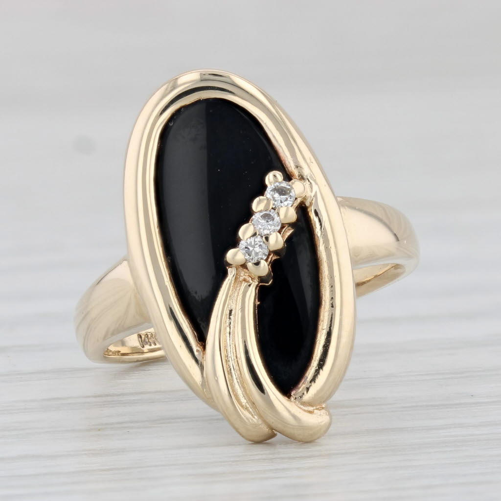 Light Gray Oval Onyx Ring 14k Yellow Gold Diamond Accents Size 5