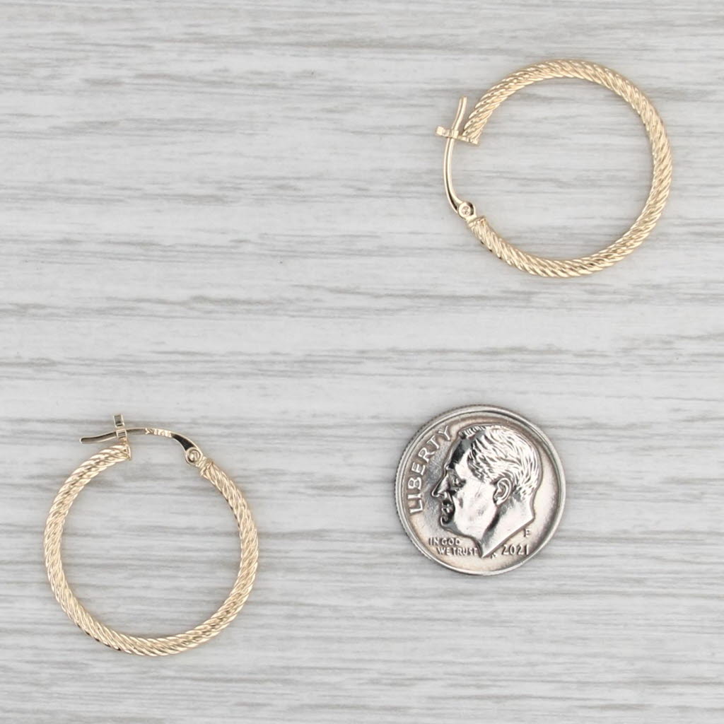 Rope Twist Hoop Earrings 14k Yellow Gold Snap Top Round Hoops 23.2 x 1.9mm