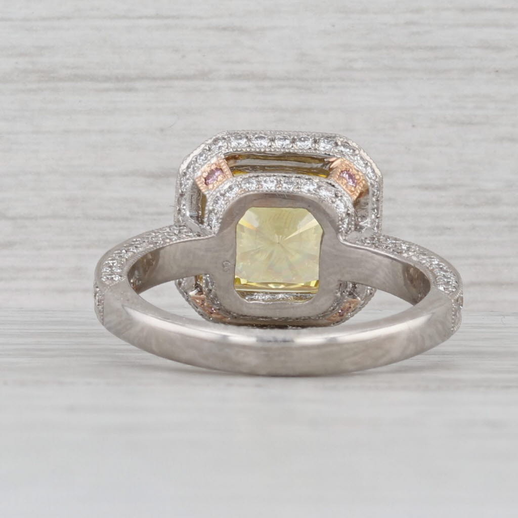 Simon G 5.42ctw Yellow Princess Cubic Zirconia Halo Ring 18k White Gold Size 5.5