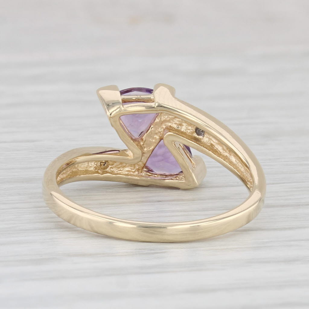 Light Gray 0.80ctw Amethyst Bypass Ring 10k Yellow Gold Size 7 Diamond Accents