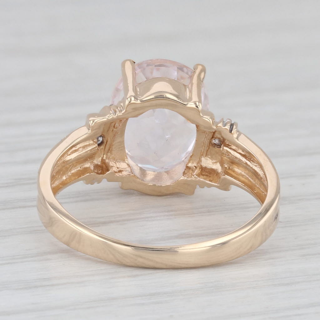 Light Gray 3.57ctw Oval Pink Kunzite Diamond Ring 14k Yellow Gold Size 7