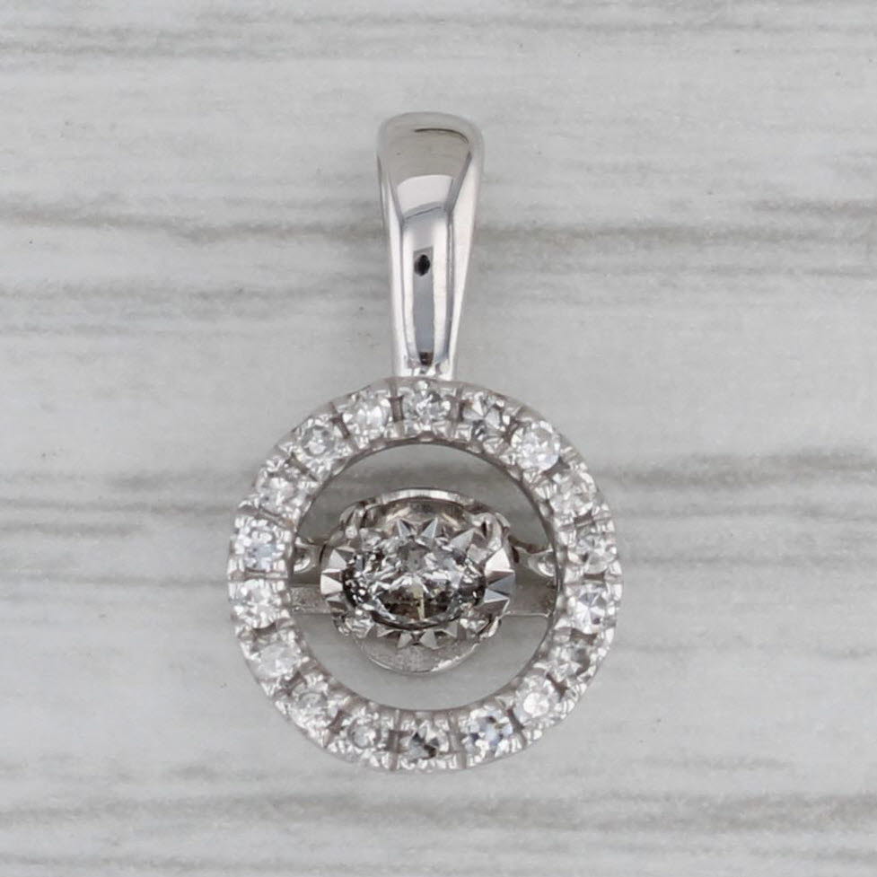 Gray 0.23ctw Moving Diamond Halo Pendant 10k White Gold Small Drop