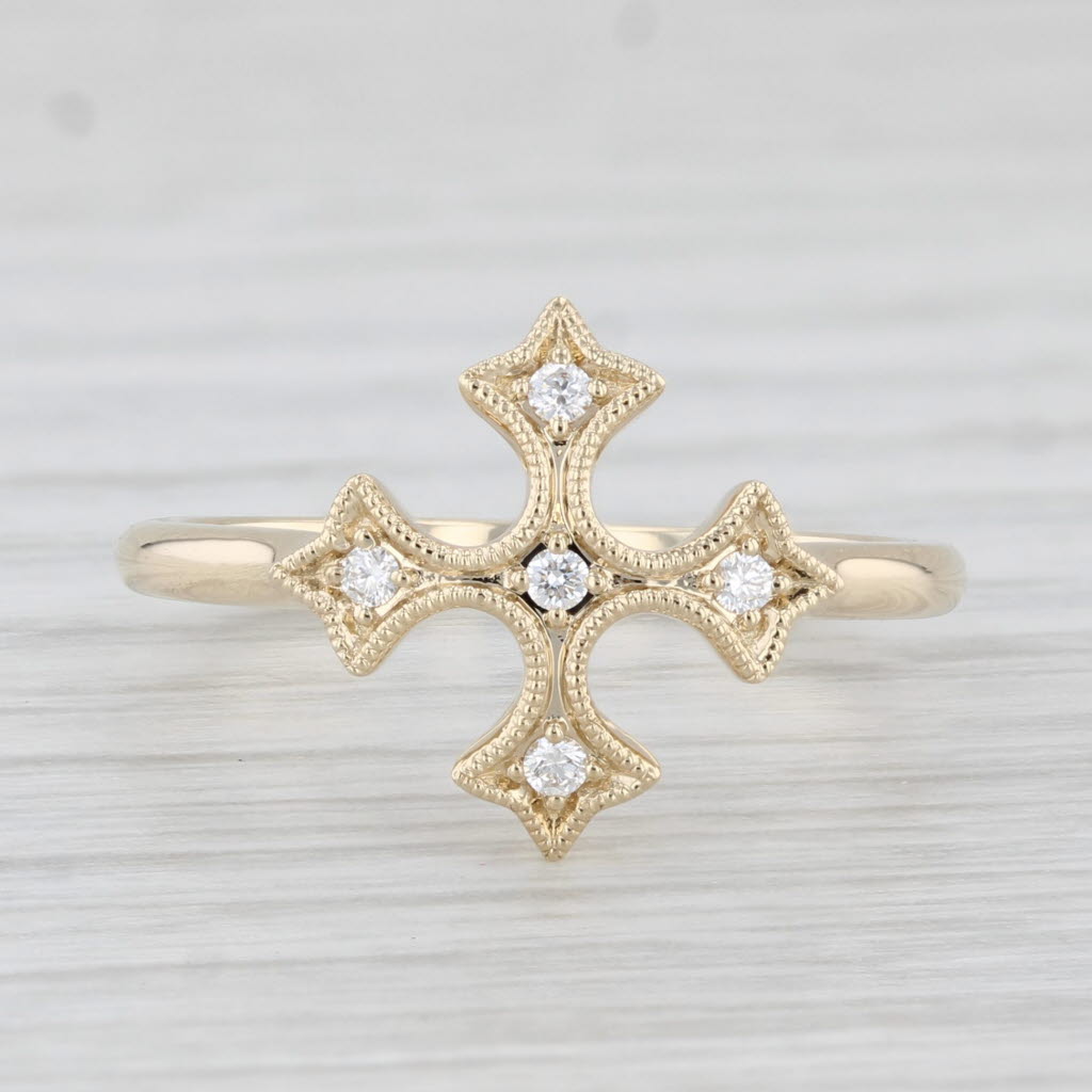 Light Gray New VS2 Diamond Cross Ring 14k Yellow Gold Size 6.5