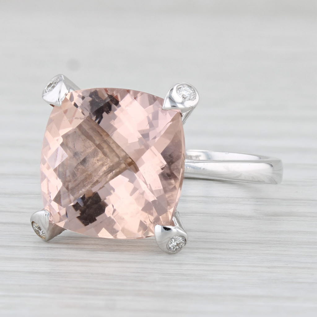 Light Gray 10.28ctw Peach Morganite Diamond Ring 14k White Gold Size 6.5 Cushion Solitaire