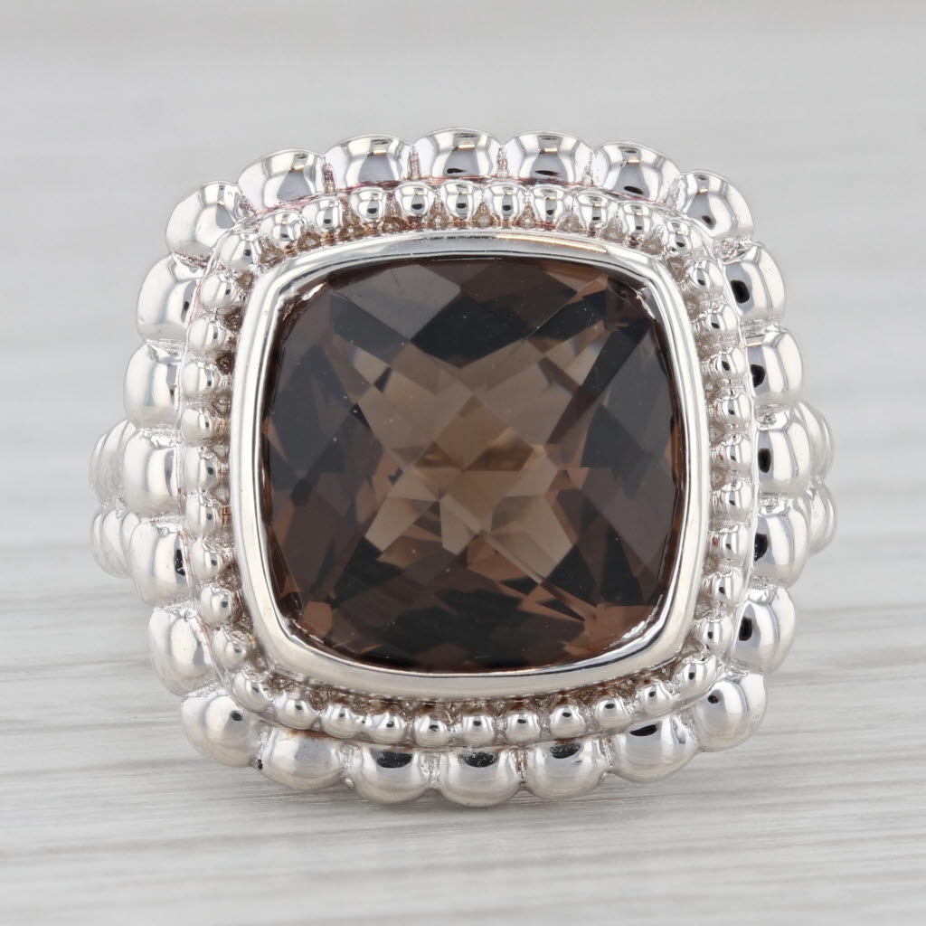 Gray 7.40ct Smoky Quartz Solitaire Ring Sterling Silver Size 7 Cocktail