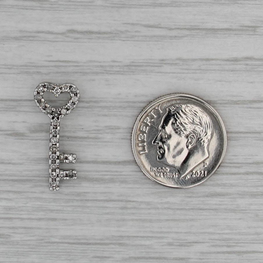 0.23ctw Diamond Skeleton Key Heart Pendant 10k White Gold Floating Drop