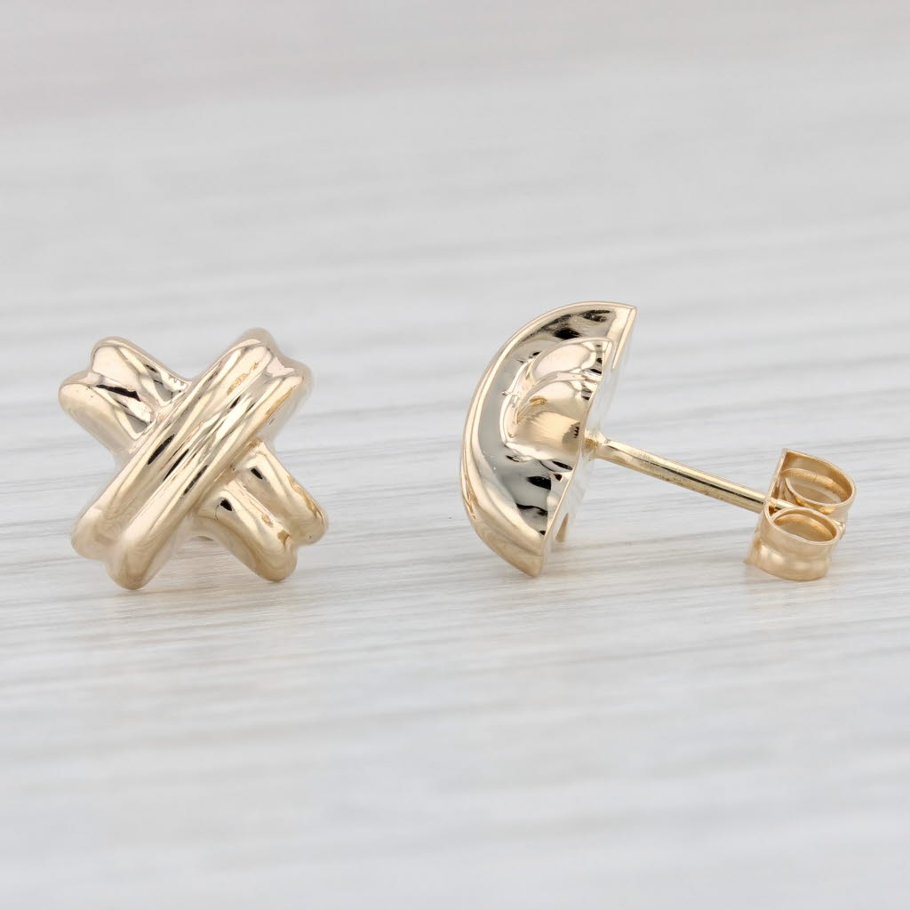 Light Gray X Criss Cross Stud Earrings 14k Yellow Gold