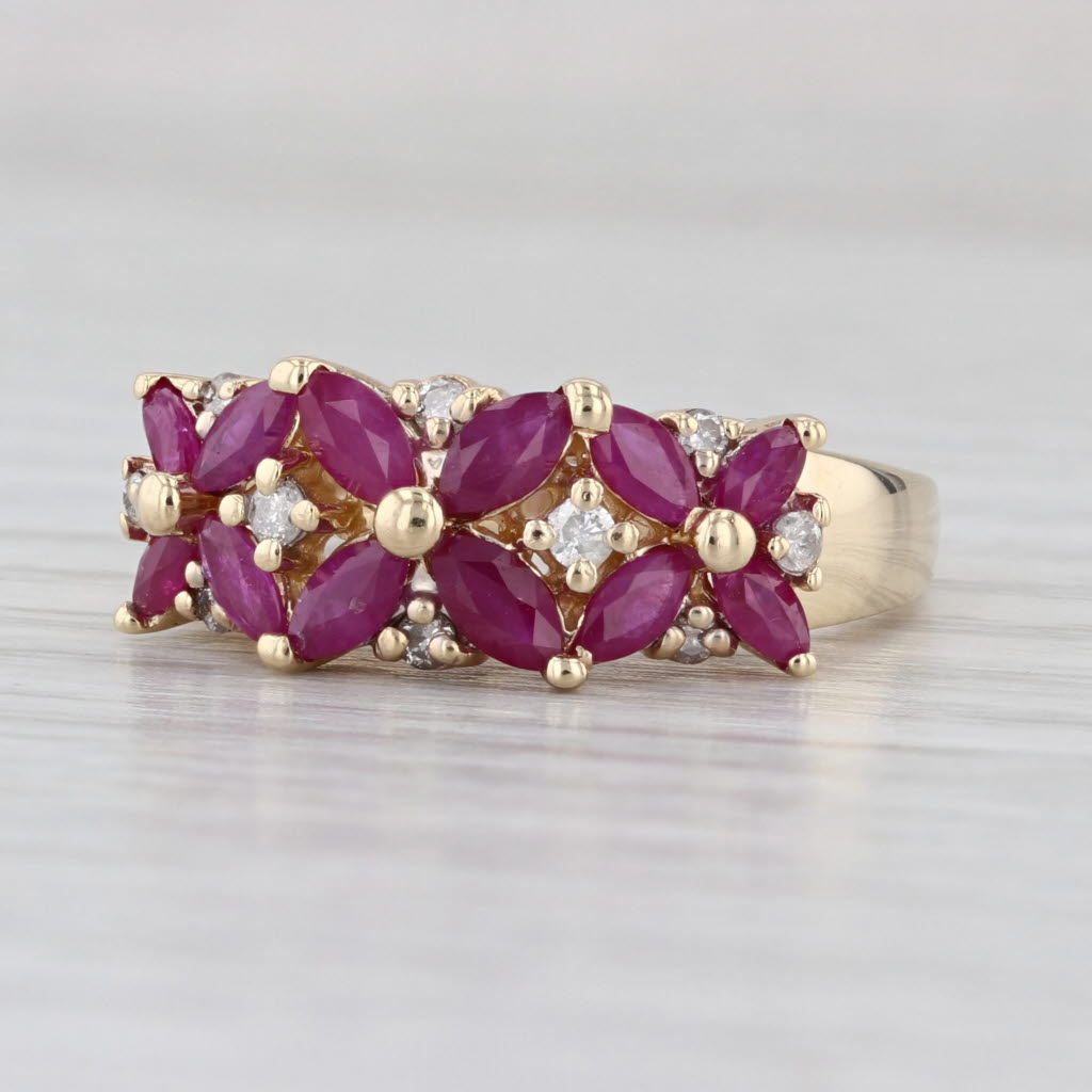 1.68ctw Ruby Flower Ring 14k Yellow Gold Size 7.25 Cluster
