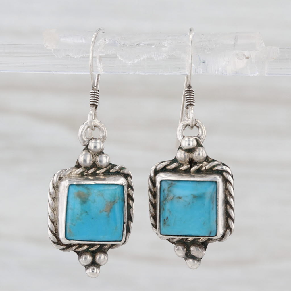 Vintage Southwestern A Lewis Turquoise Dangle Earrings Sterling Silver Hook Post