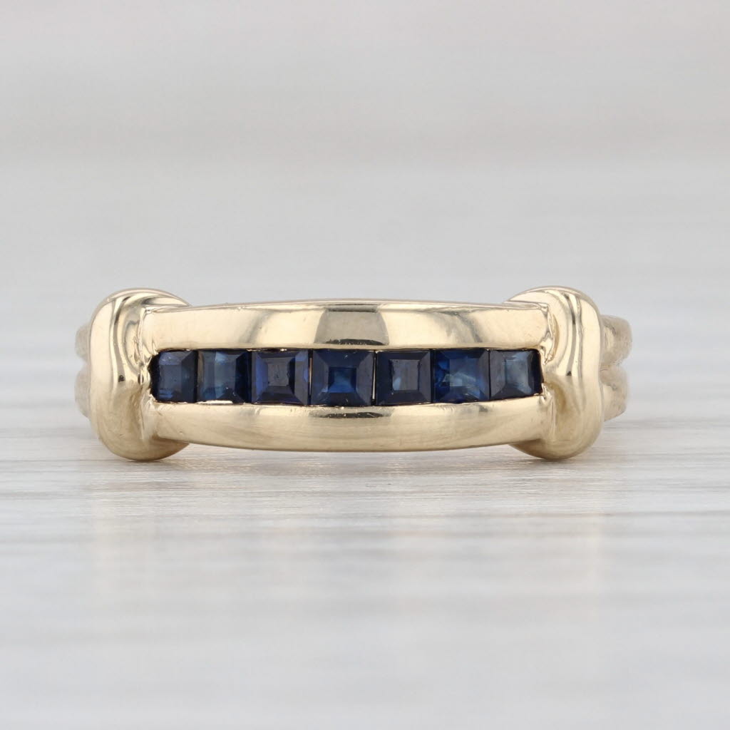 0.26ctw Blue Sapphire Ring 14k Yellow Gold Stackable Wedding Band Size 4.5