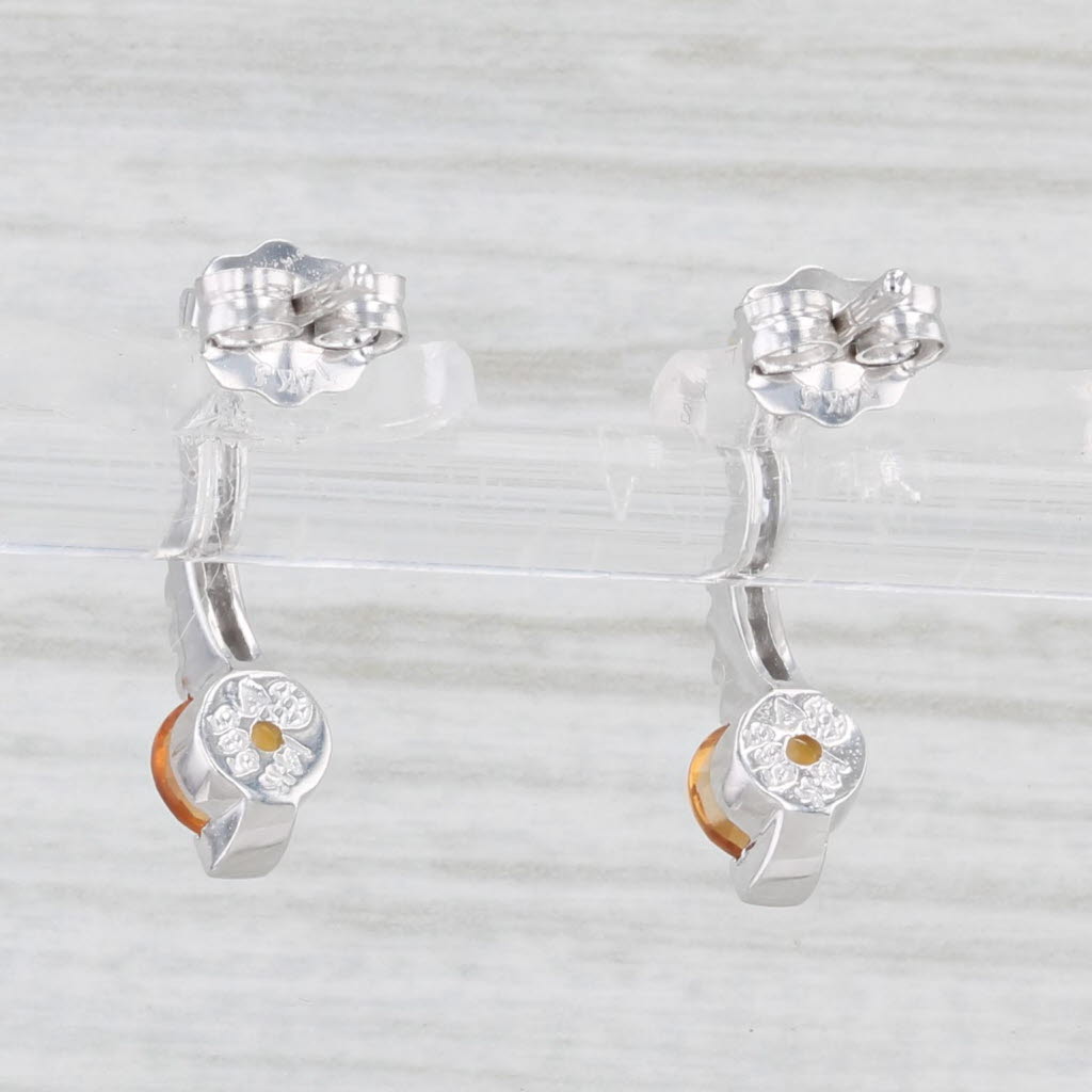 Light Gray 0.54ctw Orange Citrine Diamond Journey Earrings 14k White Gold Pierced Drops