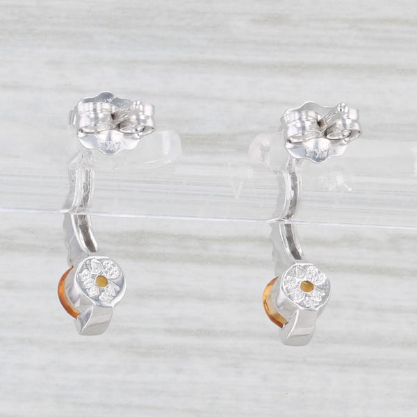 0.54ctw Orange Citrine Diamond Journey Earrings 14k White Gold Pierced Drops
