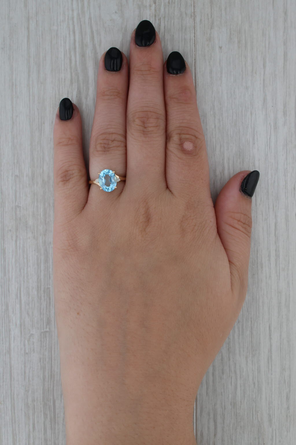 3.24ctw Blue Topaz Diamond Bypass Ring 14k Yellow Gold Size 6.25