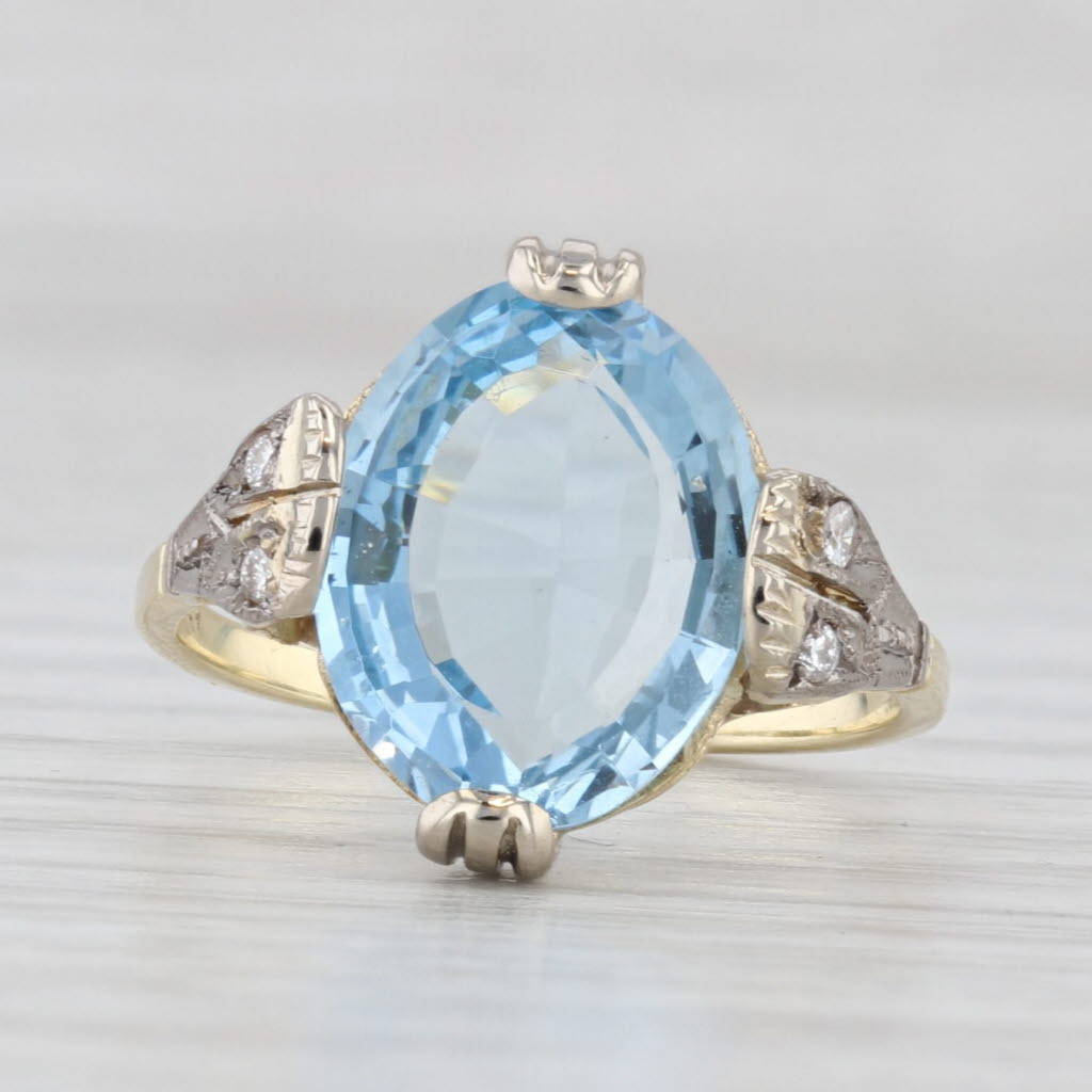 Light Gray Vintage 3.32ctw Oval Aquamarine Diamond Ring 14k White Gold Size 5.5 Oak Leaf