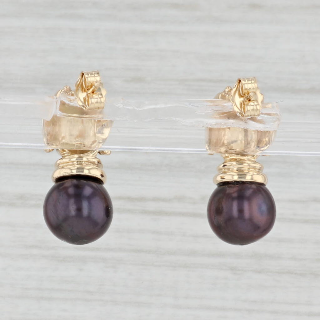 Light Gray Black Cultured Pearl Drop Earrings 14k Yellow Gold Pierced