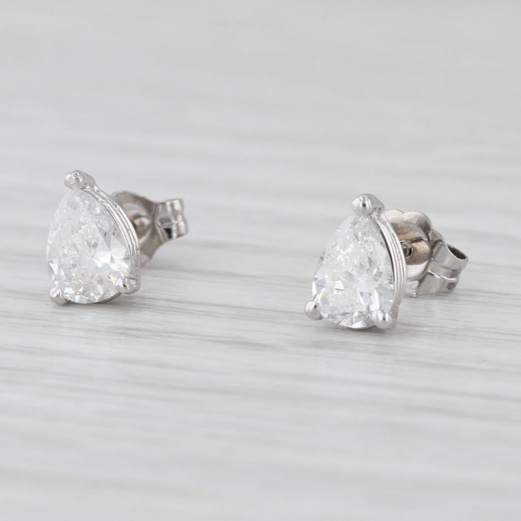 Small 0.72ctw Diamond Stud Earrings 14k White Gold Pear Solitaire Studs