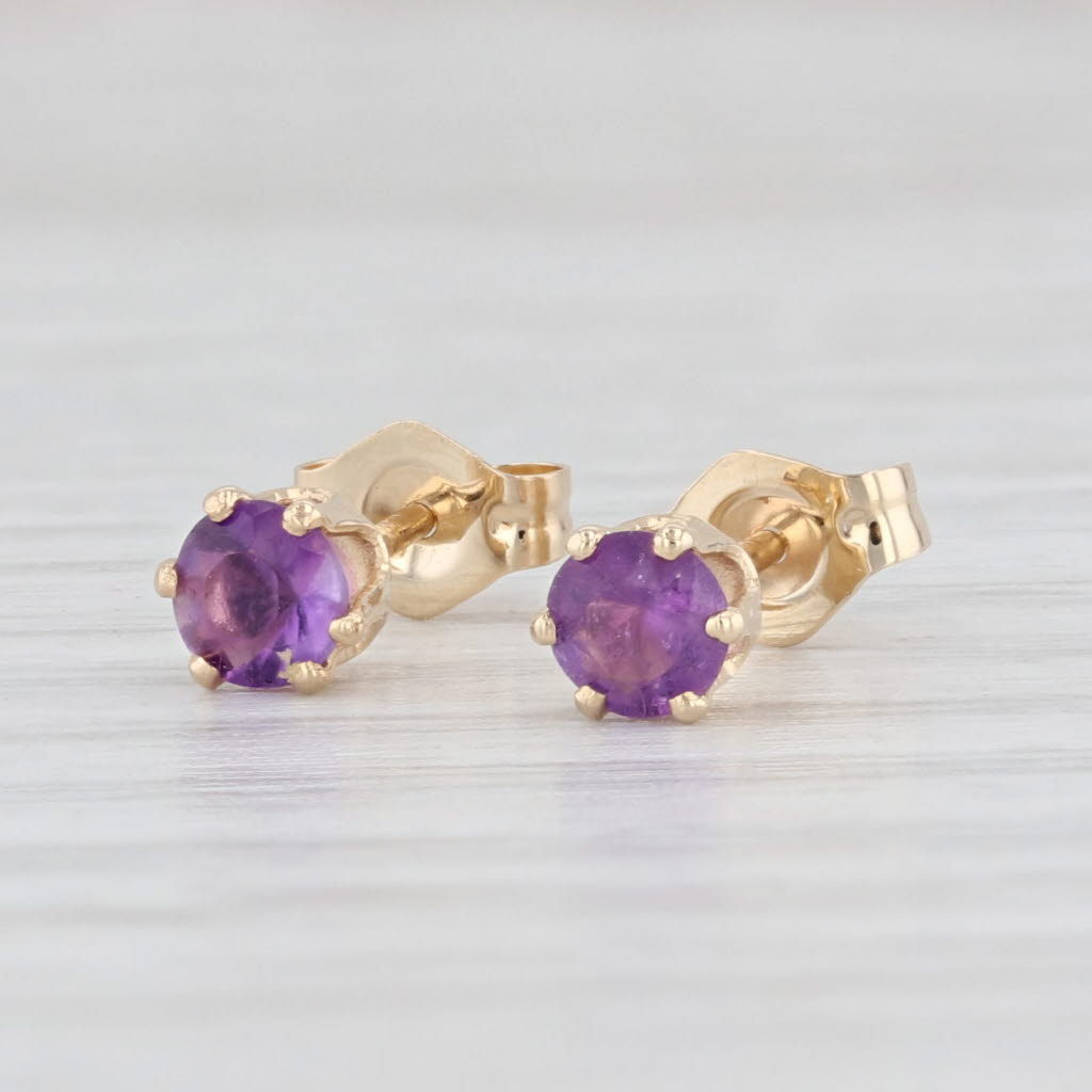 Light Gray 0.40ctw Round Amethyst Stud Earrings 14k Yellow Gold February Birthstone