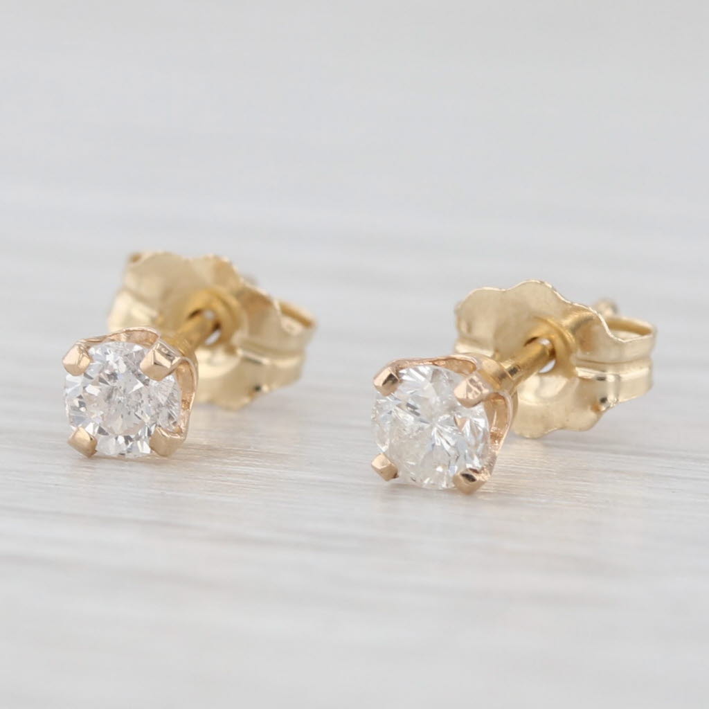 Light Gray 0.23ctw Diamond Round Solitaire Stud Earrings 14k Yellow Gold