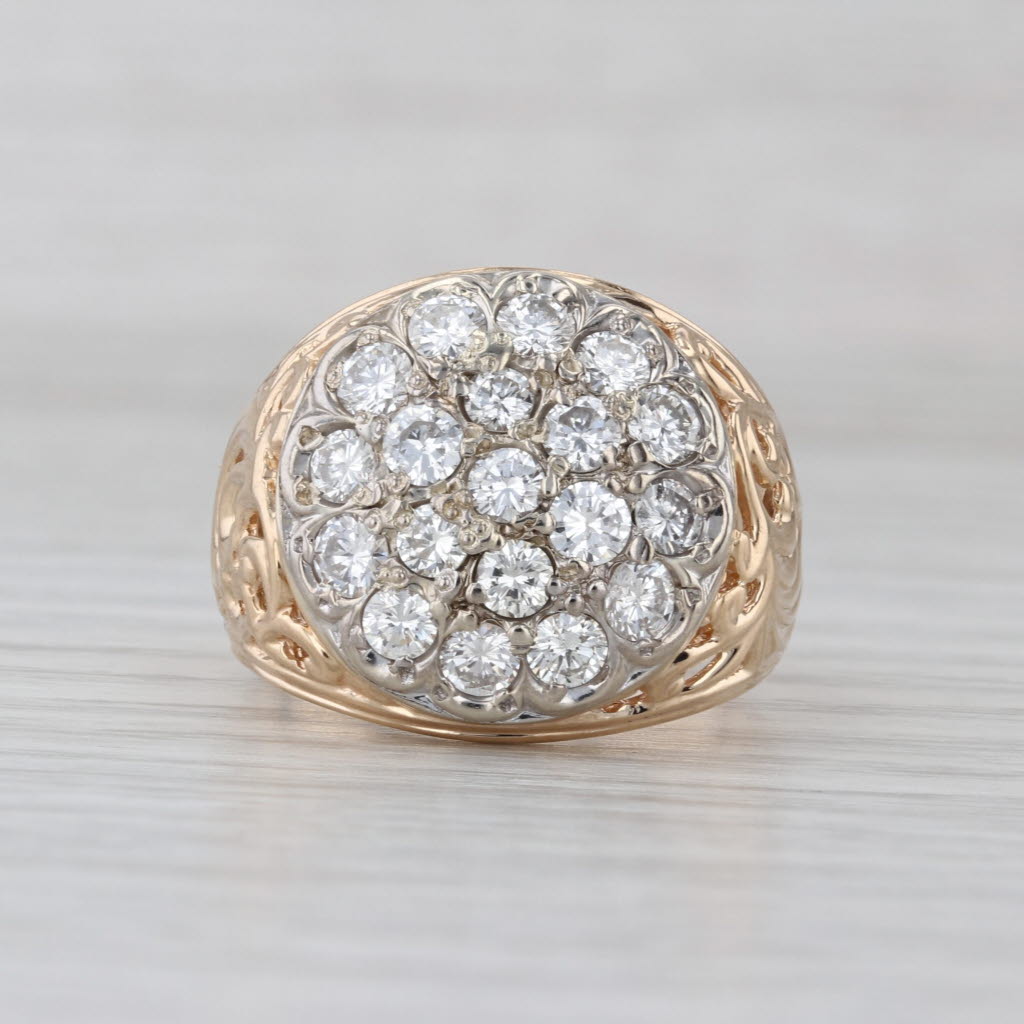 1.48ctw Diamond Kentucky Cluster Ring 14k Yellow Gold Size 10 Vintage