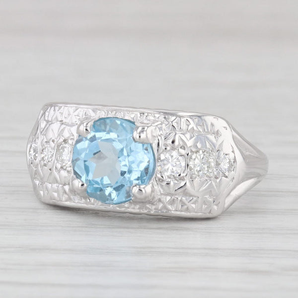 1.90 ctw Blue Topaz Diamond Ring 14K White Gold Size 6