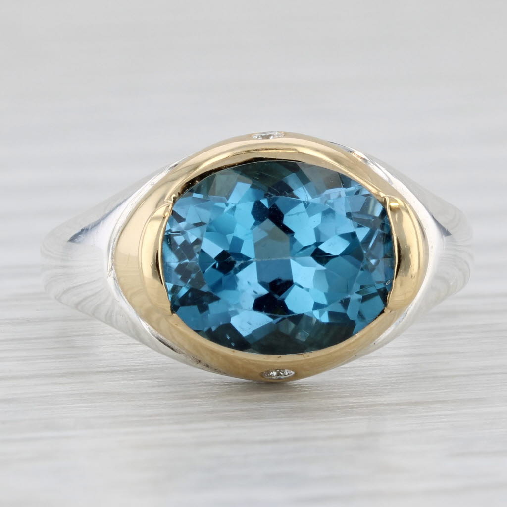 Light Gray Movado 4.64 ctw Blue Topaz Diamond Sterling 18K Yellow Gold Ring Size 6.75