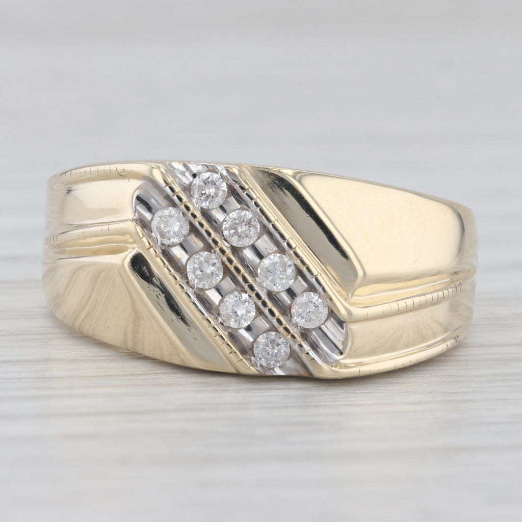 Light Gray 0.23ctw Diamond Men's Ring 10k Yellow Gold Size 10.5 Wedding Band