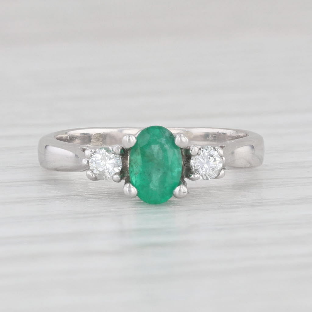 Light Gray 0.47ctw Oval Emerald Diamond Ring 14k White Gold Size 3.5