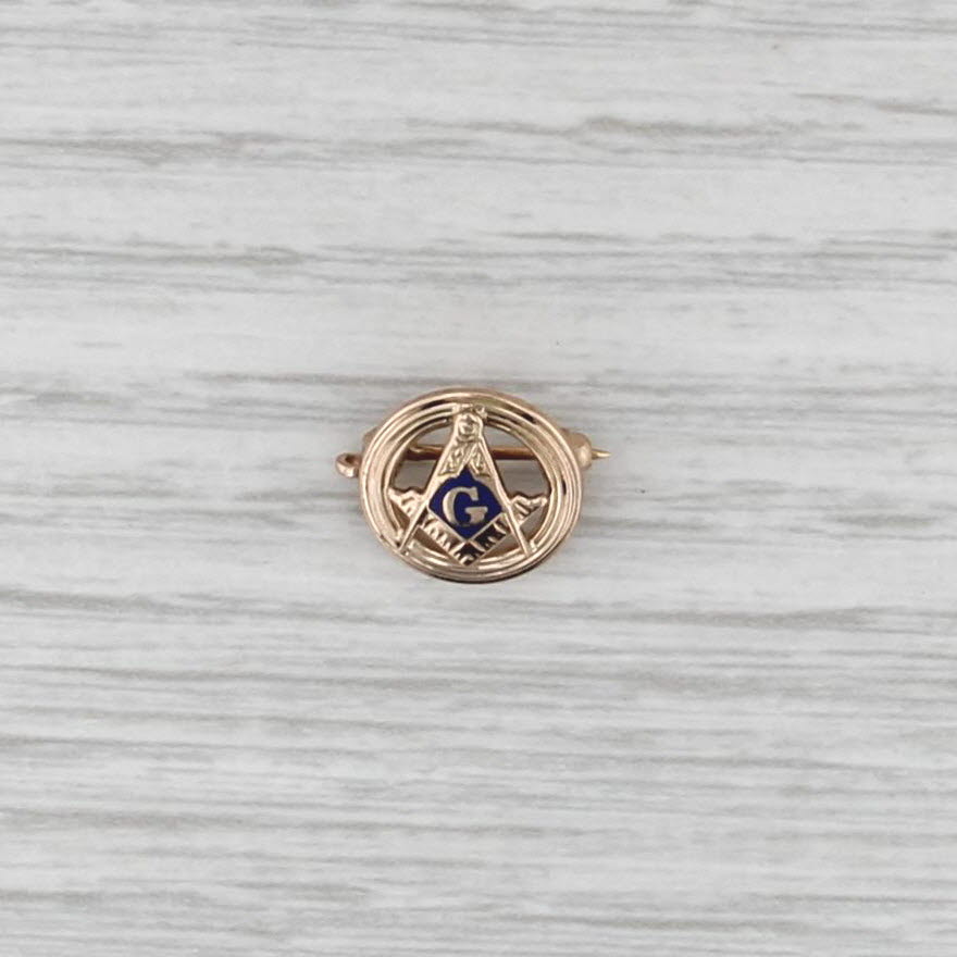 Vintage Masonic Lapel Pin 14k Gold Enamel Blue Lodge Square Compass
