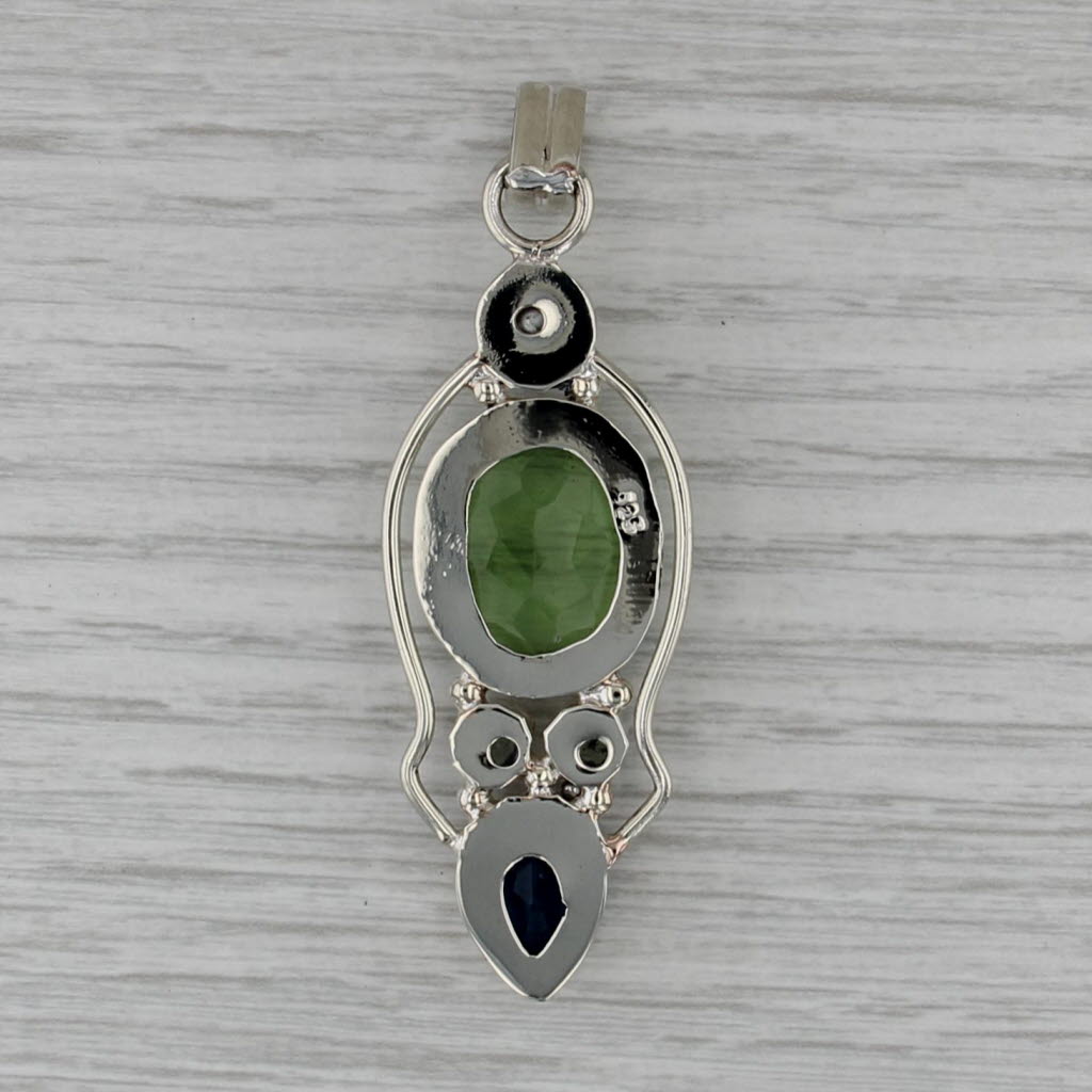 Cultured Pearl Blue Green Glass Statement Pendant Sterling Silver Large Drop