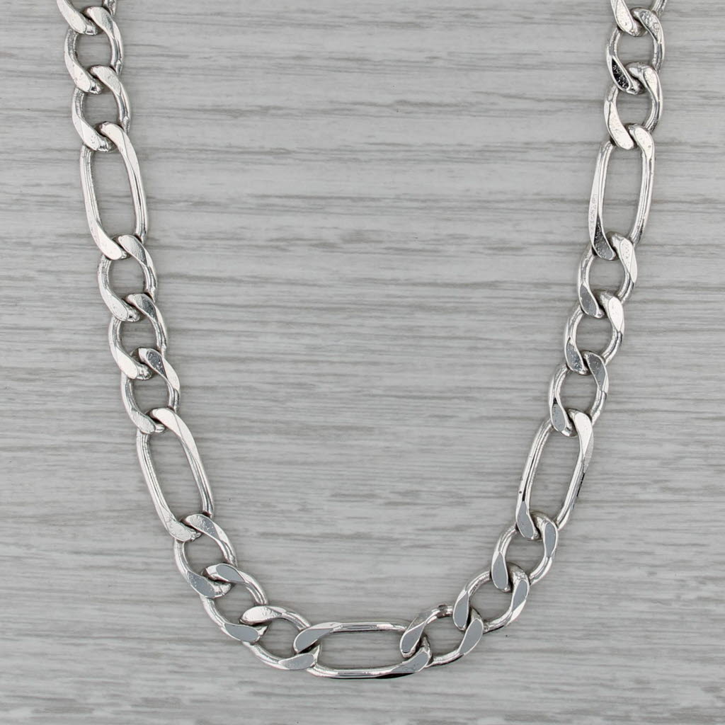 22" Figaro Chain Necklace Sterling Silver 8.3mm Etched Accents