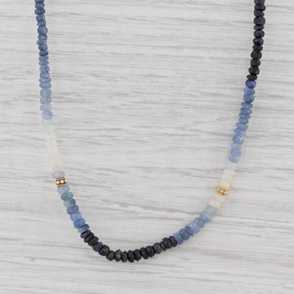 New Nina Wynn Sapphire Bead Necklace Sterling Gold Vermeil 32-36.5" Adjustable