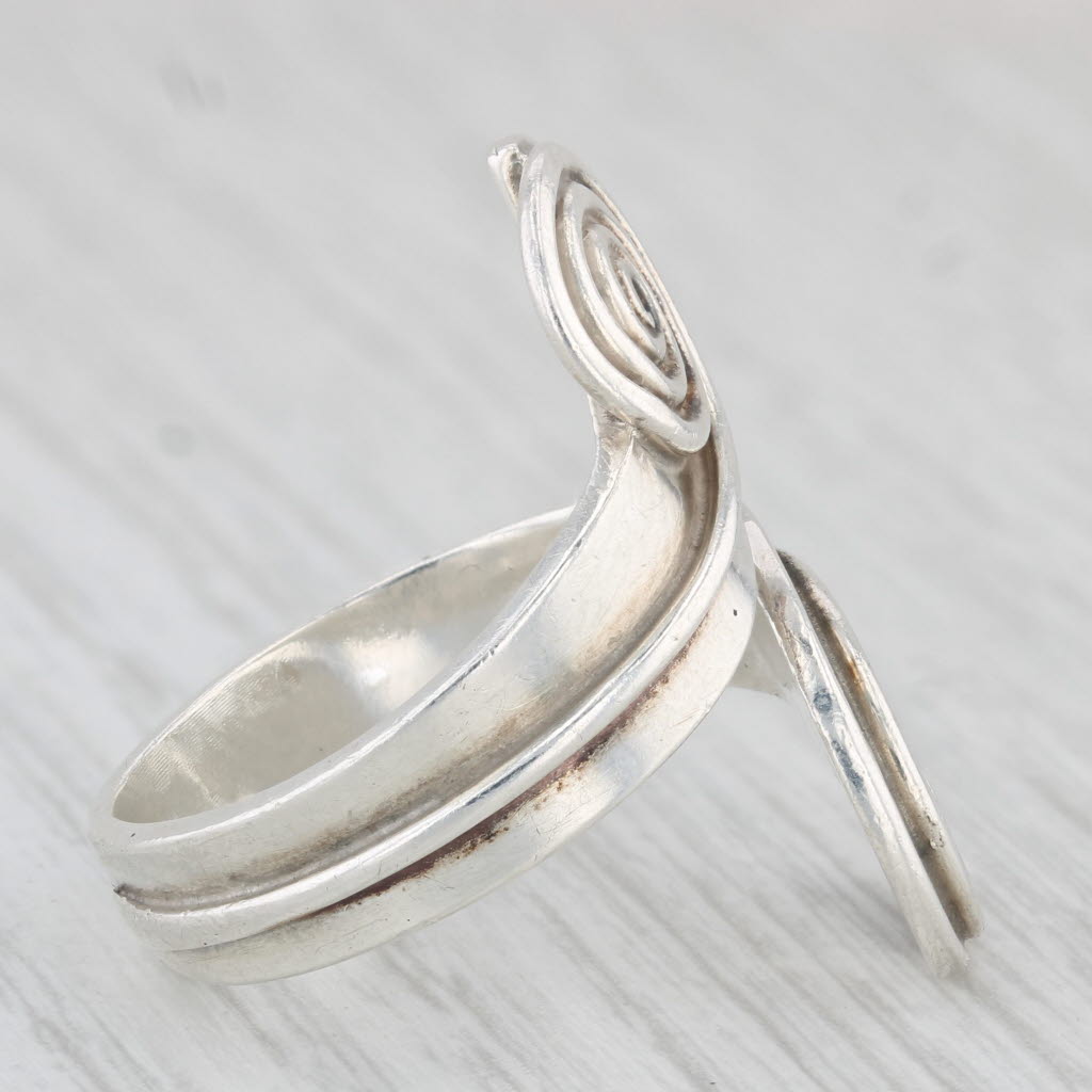 Light Gray Taxco Bypass Swirl Statement Ring Sterling Silver Size 9.5 Adjsutable