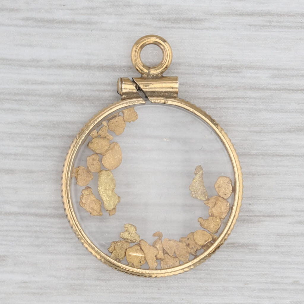 19k Gold Nugget in Glass Pendant Yellow Gold Filled Vintage Charm