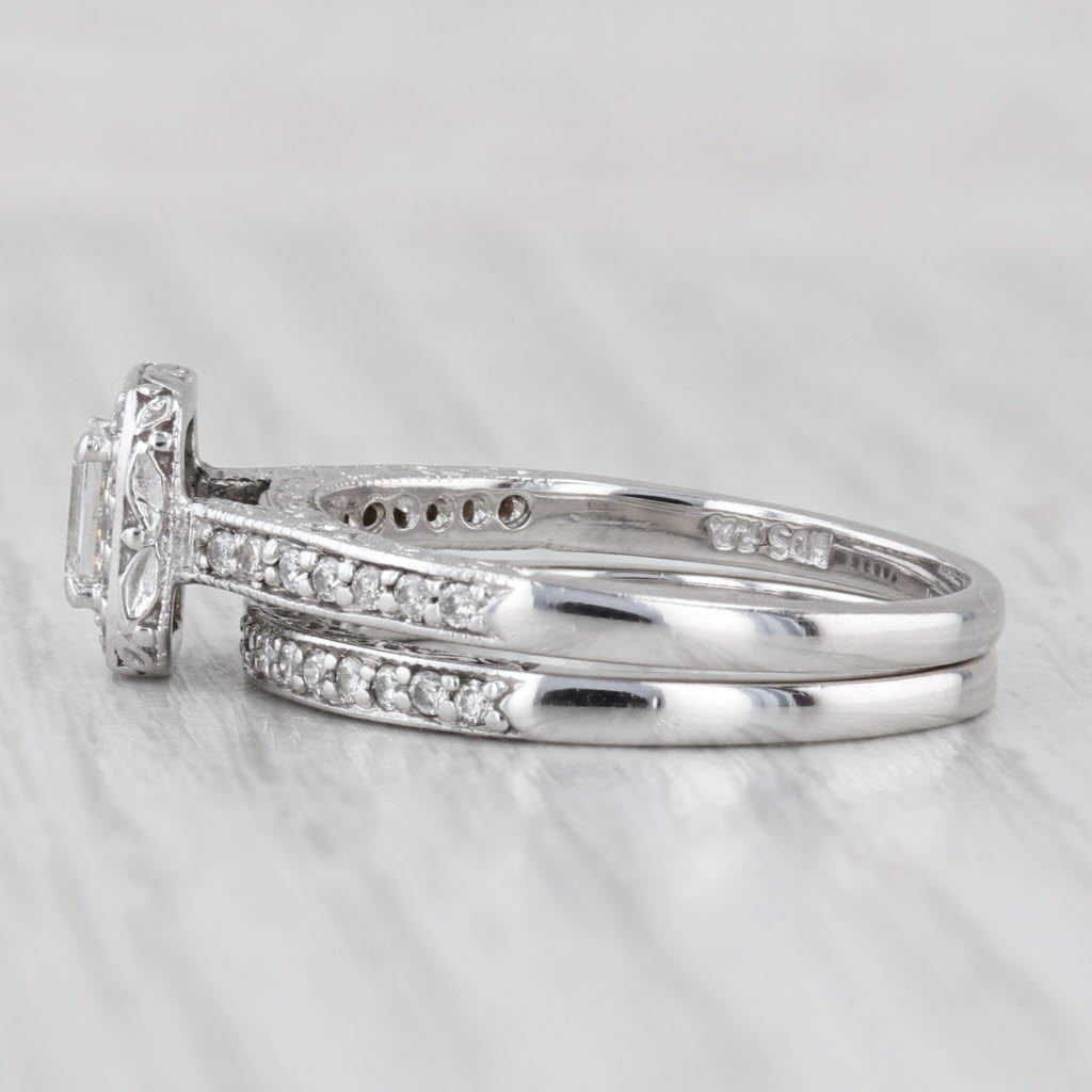 0.70ctw Emerald Cut Diamond Halo Engagement Ring Wedding Band 14k White Gold