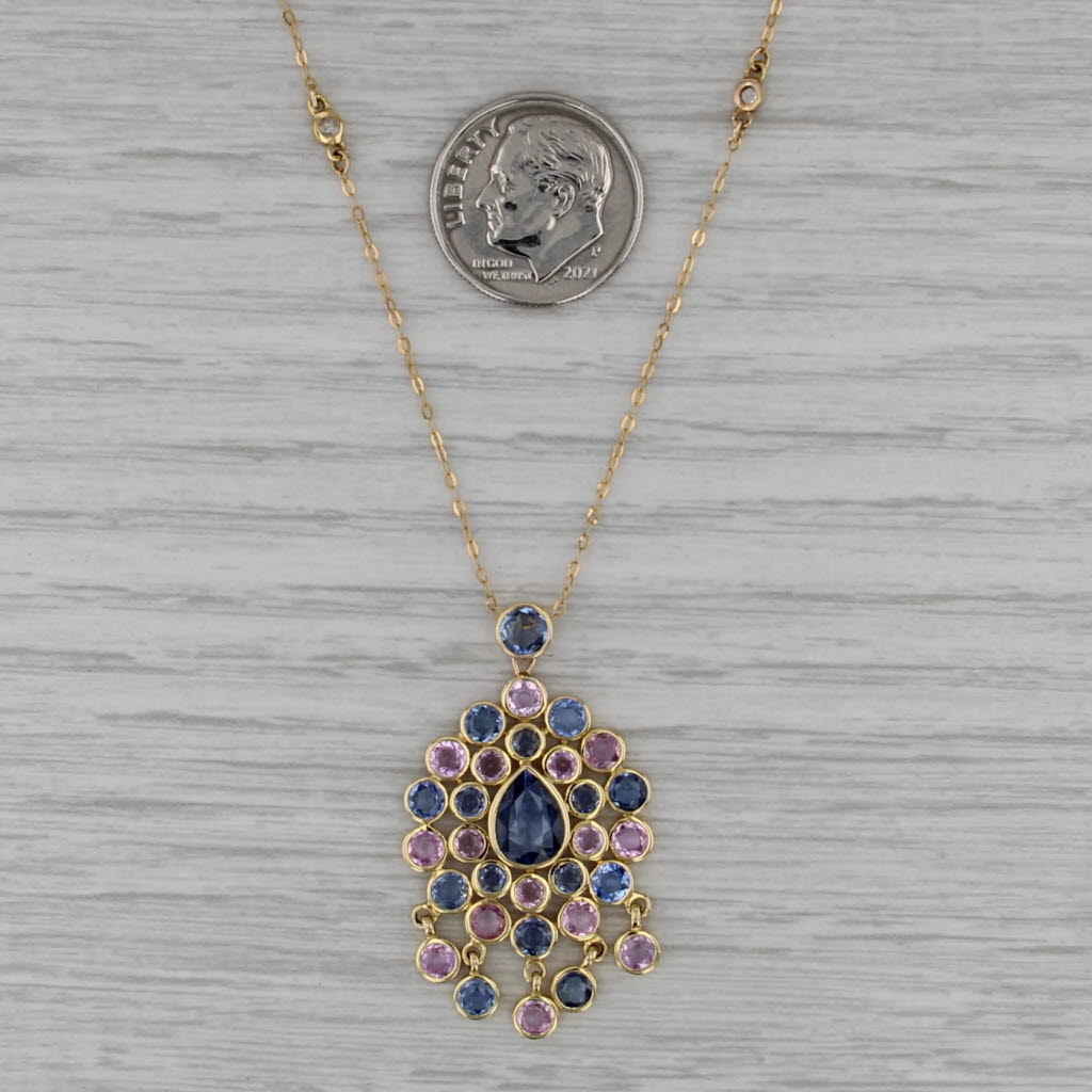 New 3.12ctwSapphire Garnet Pendant Station Necklace 18k Gold 19.25" Cable Chain