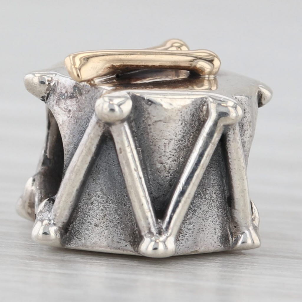 Light Gray Authentic Pandora Drum Bead Charm 790229 Sterling Silver 14k Gold Retired