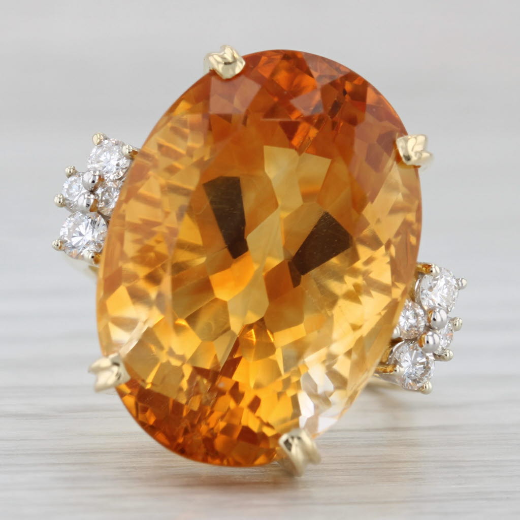 Sienna 25.36ctw Oval Citrine Diamond Ring 18k Gold 950 Platinum Size 7.25 Cocktail