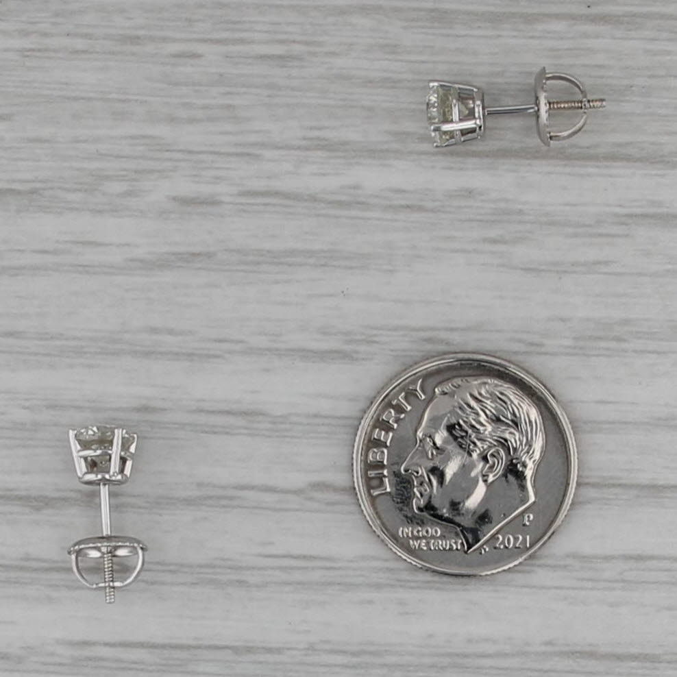 0.96ctw Round Diamond Solitaire Stud Earrings 14k White Gold Screw Back Studs