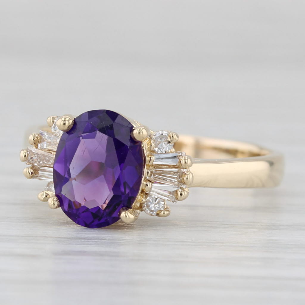 Light Gray 1.80ctw Amethyst Diamond Ring 14k Yellow Gold Size 8.5