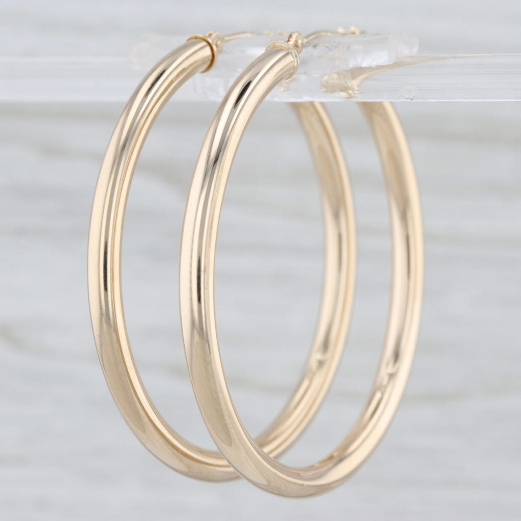Classic Tube Hoop Earrings 10k Gold Snap Top Posts Round Hoops 38.7 x 2.9 mm