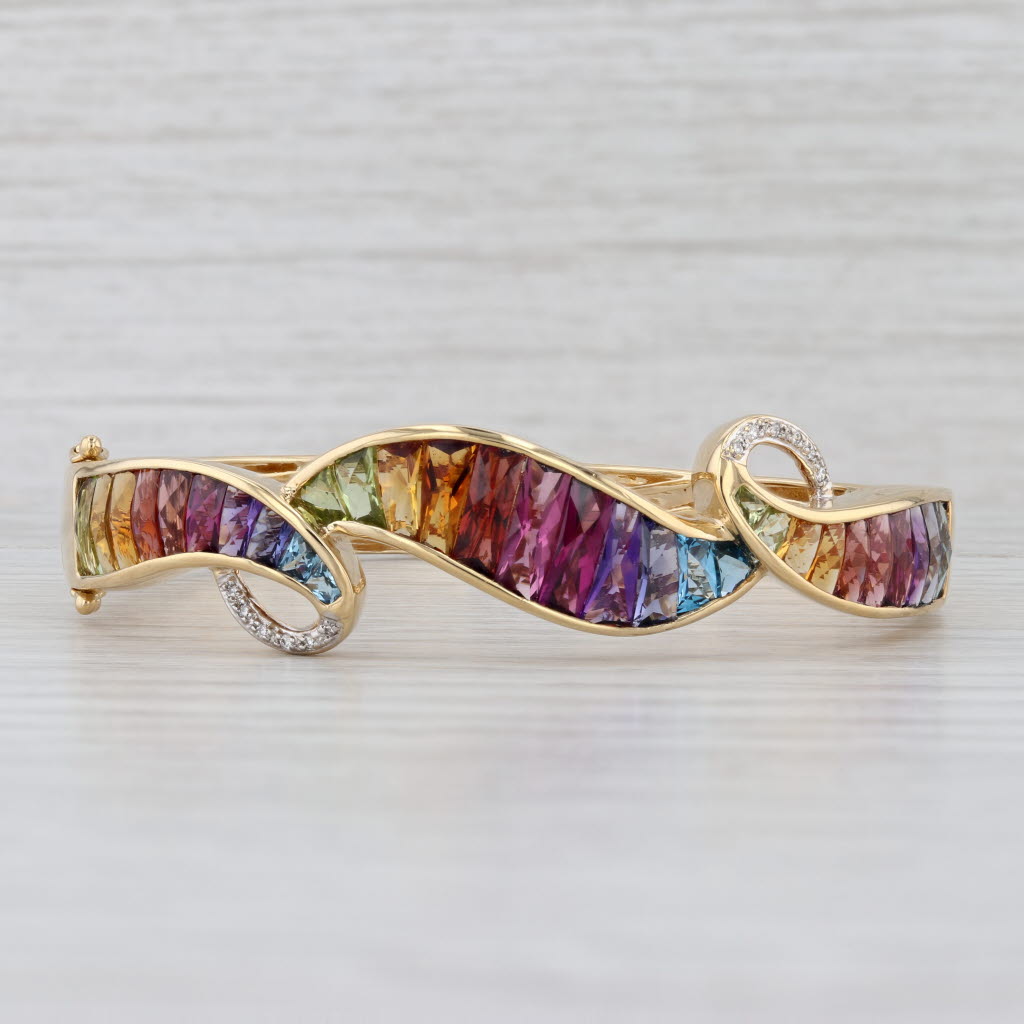Bellari Rainbow Gemstone Bangle Bracelet 18k Gold Topaz Iolite Amethyst Peridot